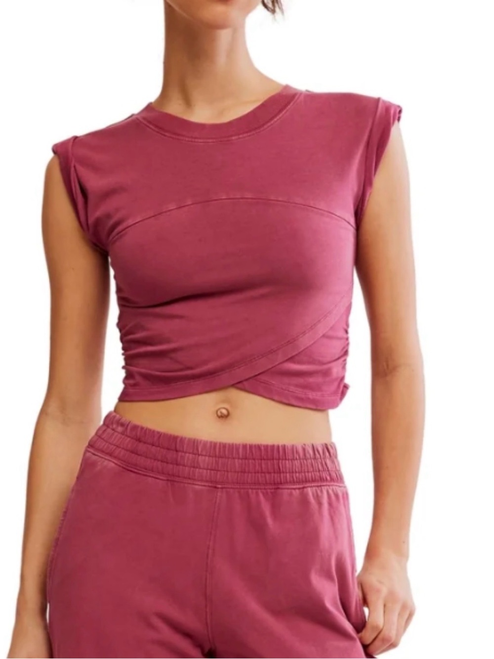 Free People Movement Hot Shot Crossover Crop Top  in Plum Size L $98 New